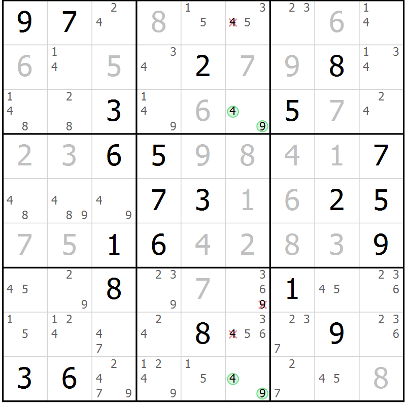 Position des candidats pour la solution de la Gr 7 page 10 du magazine de sudoku Suprême n° 034