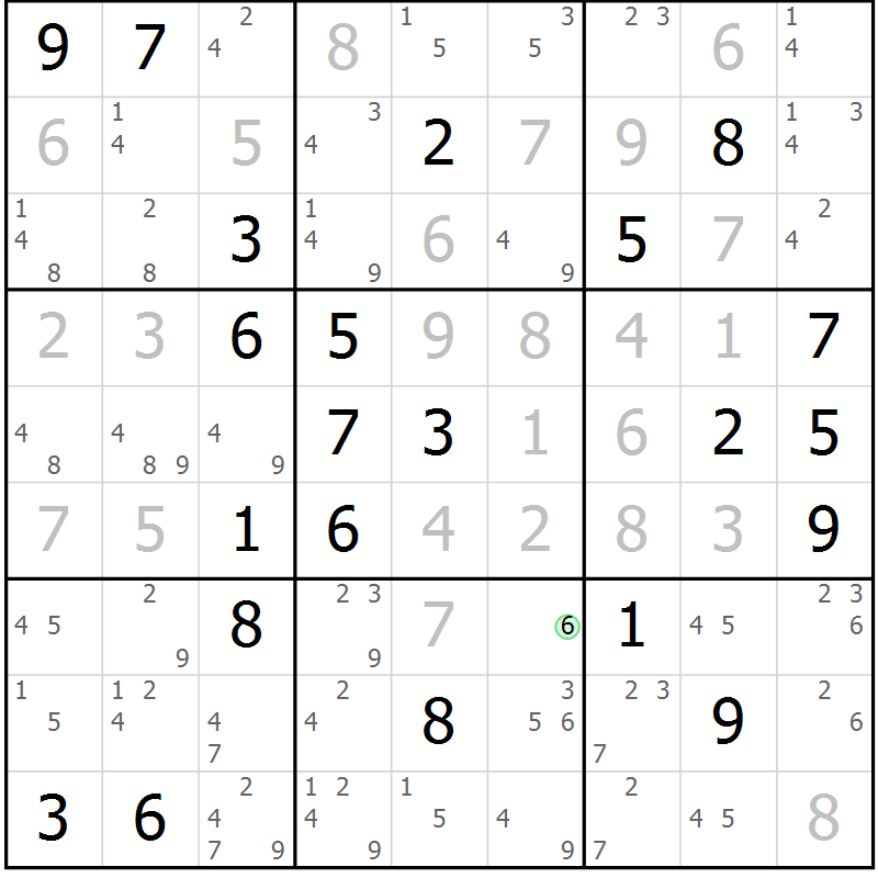 Position des candidats pour la solution de la Gr 7 page 10 du magazine de sudoku Suprême n° 034