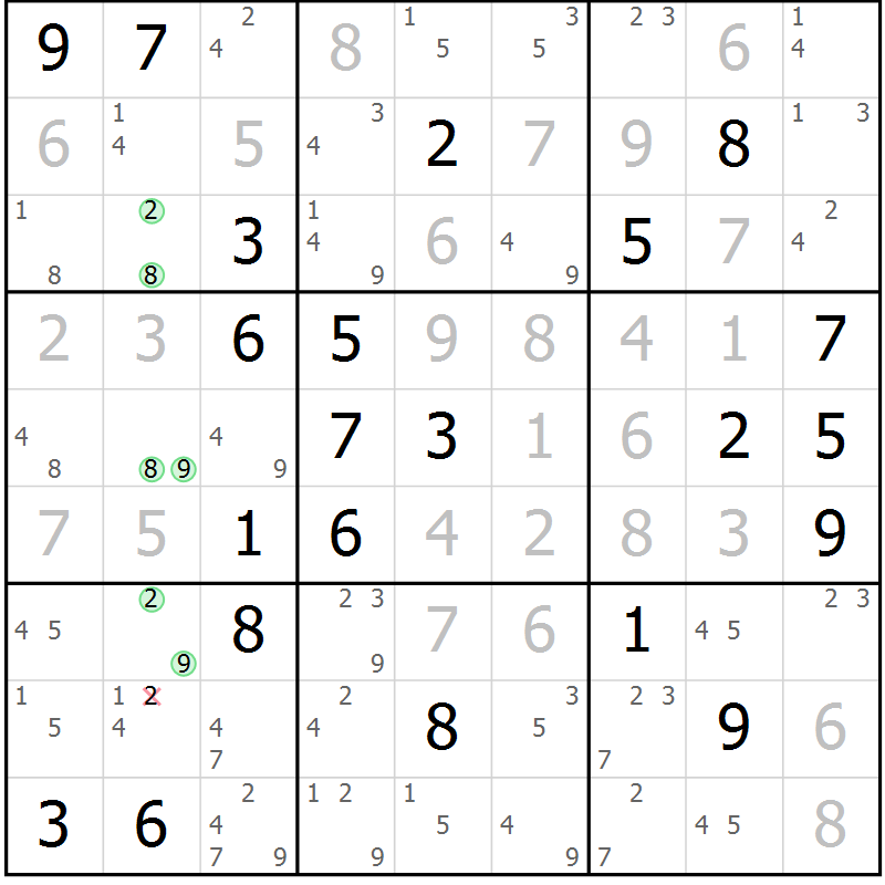 Position des candidats pour la solution de la Gr 7 page 10 du magazine de sudoku Suprême n° 034