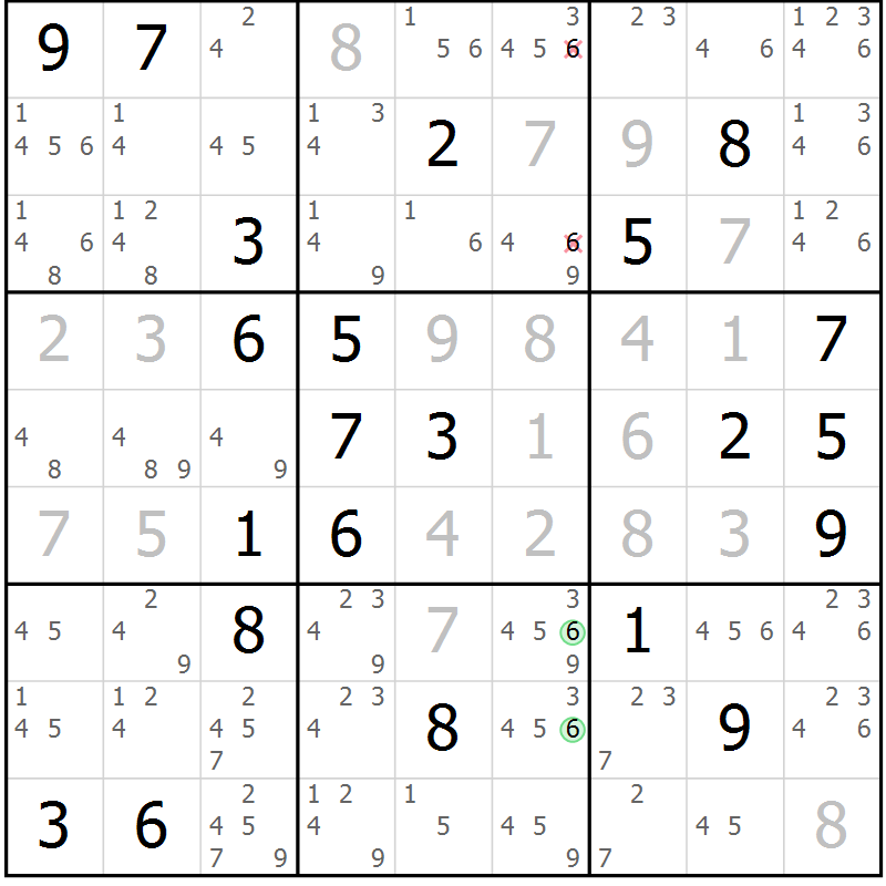 Position des candidats pour la solution de la Gr 7 page 10 du magazine de sudoku Suprême n° 034