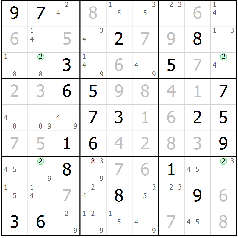 Position des candidats pour la solution de la Gr 7 page 10 du magazine de sudoku Suprême n° 034