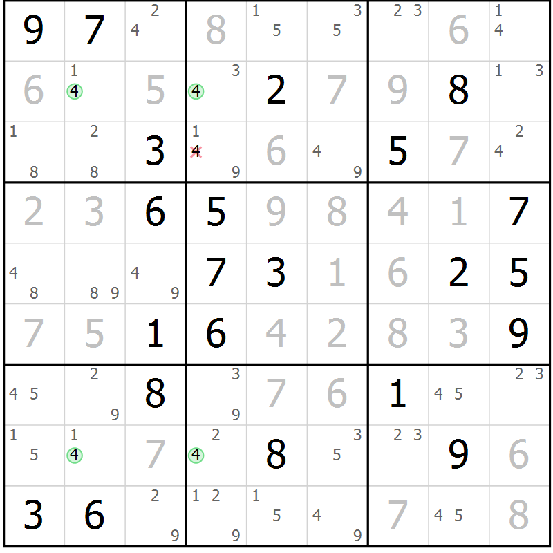 Position des candidats pour la solution de la Gr 7 page 10 du magazine de sudoku Suprême n° 034