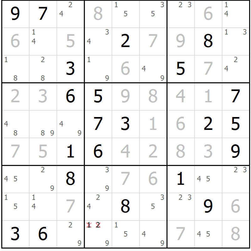 Position des candidats pour la solution de la Gr 7 page 10 du magazine de sudoku Suprême n° 034