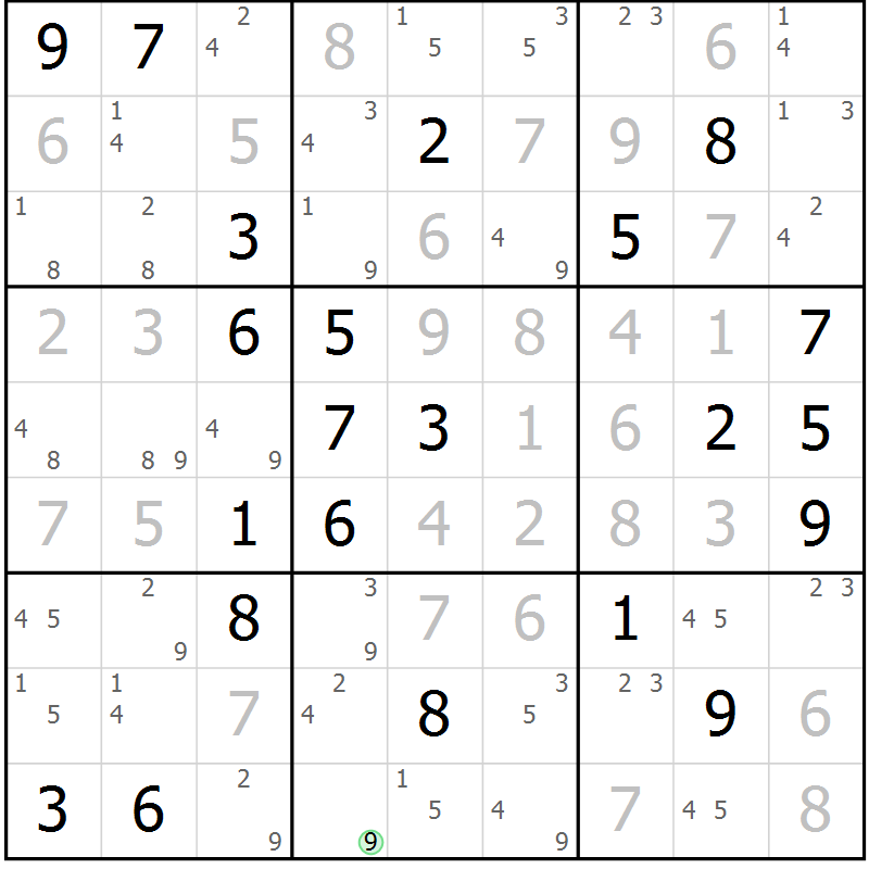 Position des candidats pour la solution de la Gr 7 page 10 du magazine de sudoku Suprême n° 034