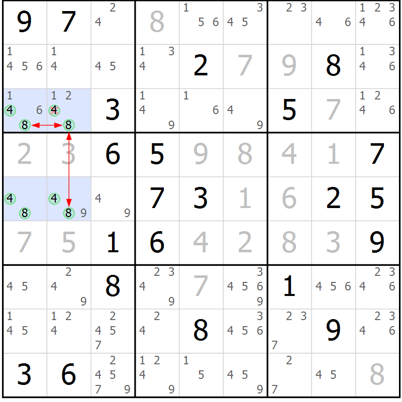 Position des candidats pour la solution de la Gr 7 page 10 du magazine de sudoku Suprême n° 034