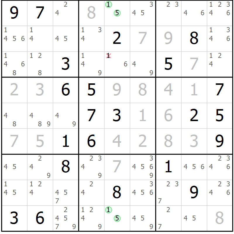 Position des candidats pour la solution de la Gr 7 page 10 du magazine de sudoku Suprême n° 034