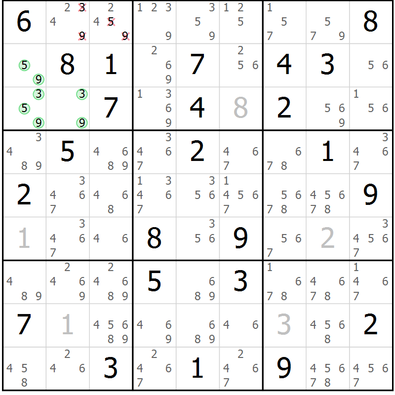 Position des candidats pour la solution de la Gr 70 page 73 du magazine de sudoku Suprême n° 034