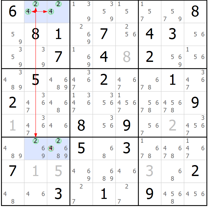 Position des candidats pour la solution de la Gr 70 page 73 du magazine de sudoku Suprême n° 034