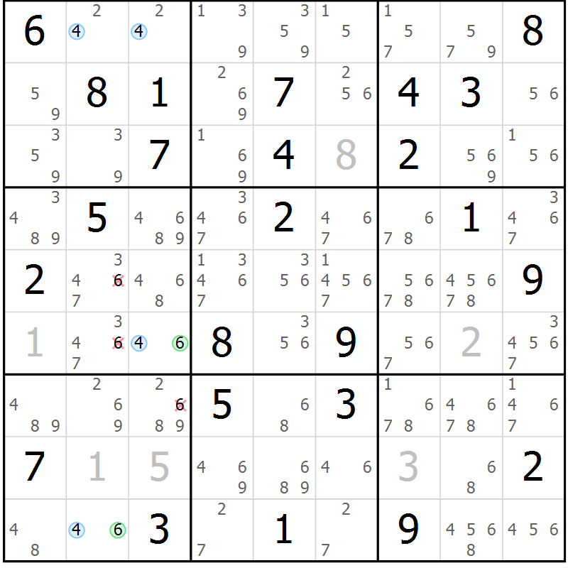 Position des candidats pour la solution de la Gr 70 page 73 du magazine de sudoku Suprême n° 034