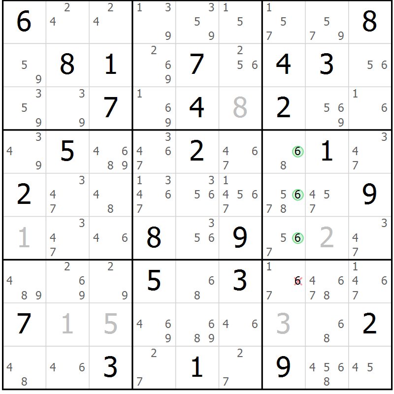Position des candidats pour la solution de la Gr 70 page 73 du magazine de sudoku Suprême n° 034