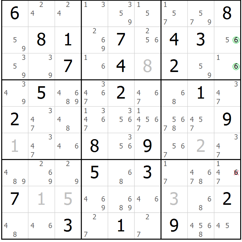 Position des candidats pour la solution de la Gr 70 page 73 du magazine de sudoku Suprême n° 034