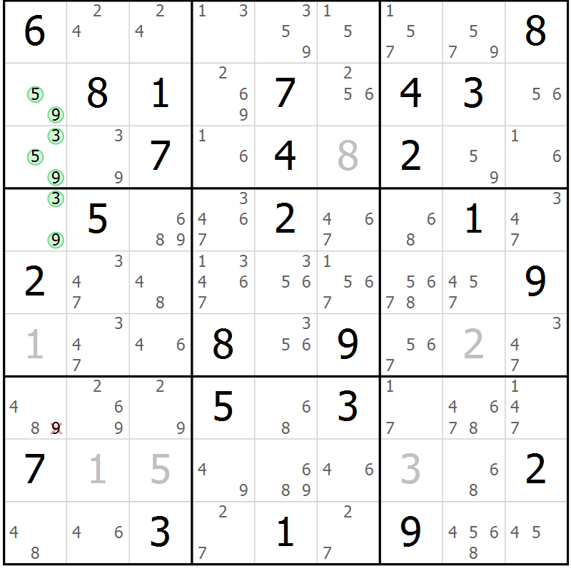 Position des candidats pour la solution de la Gr 70 page 73 du magazine de sudoku Suprême n° 034