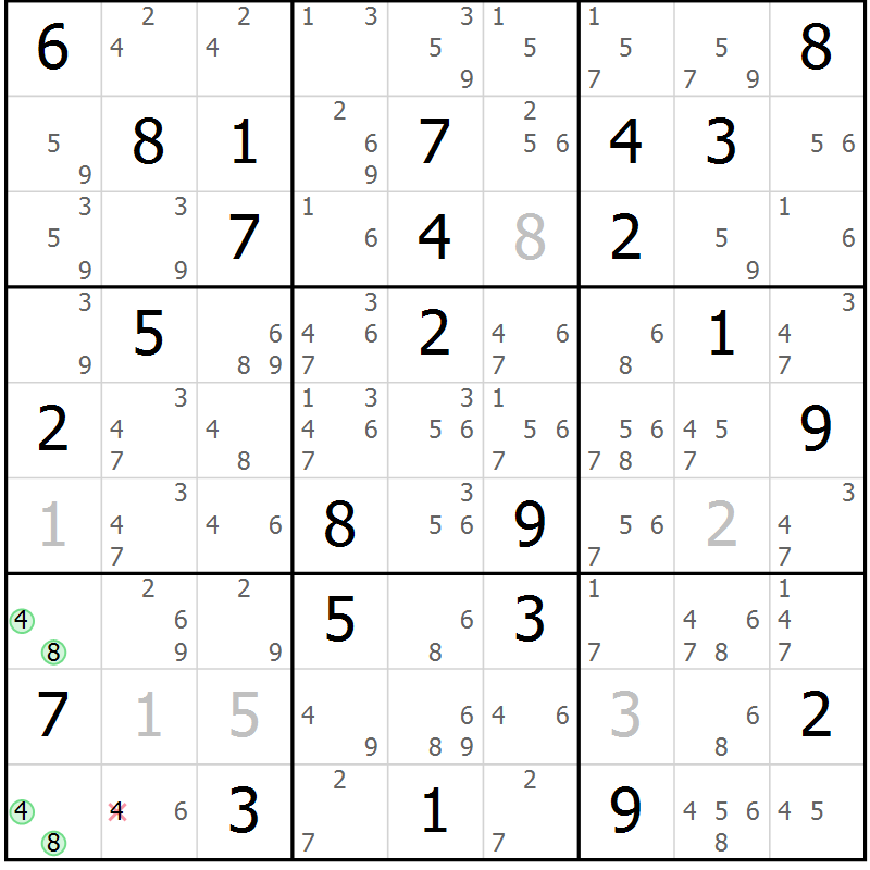 Position des candidats pour la solution de la Gr 70 page 73 du magazine de sudoku Suprême n° 034
