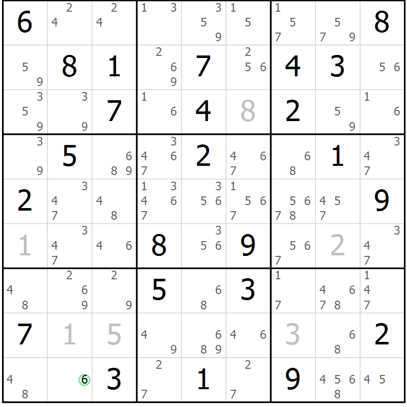 Position des candidats pour la solution de la Gr 70 page 73 du magazine de sudoku Suprême n° 034