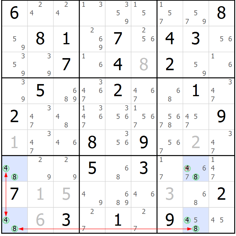 Position des candidats pour la solution de la Gr 70 page 73 du magazine de sudoku Suprême n° 034