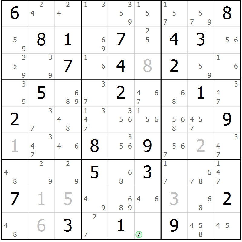 Position des candidats pour la solution de la Gr 70 page 73 du magazine de sudoku Suprême n° 034