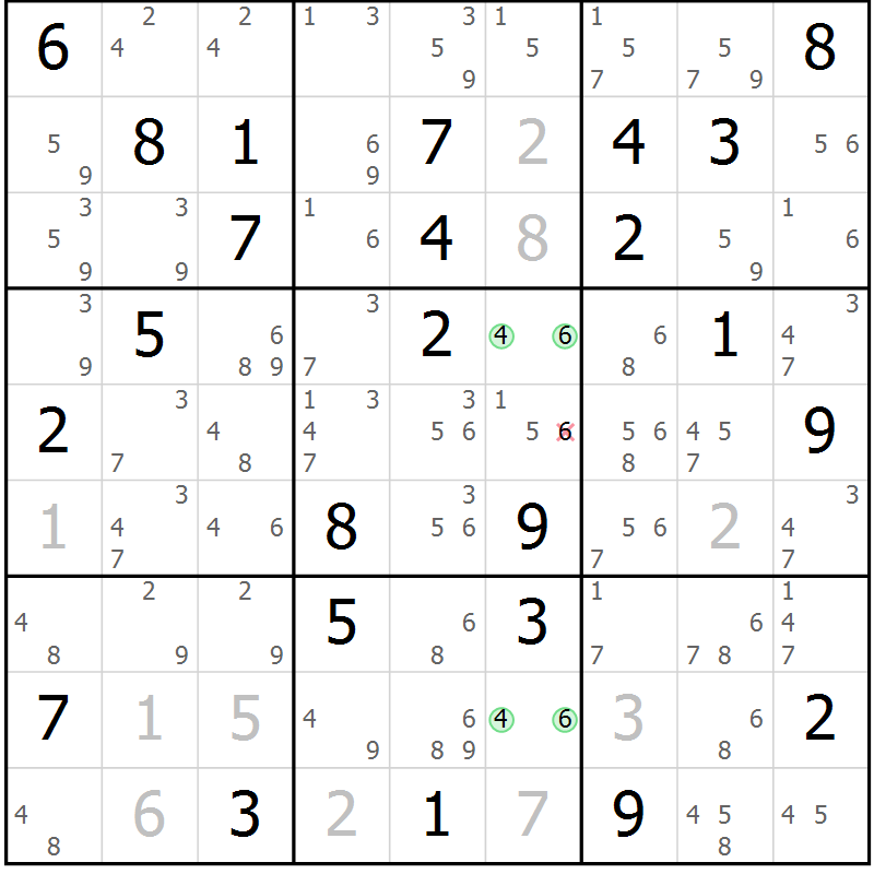 Position des candidats pour la solution de la Gr 70 page 73 du magazine de sudoku Suprême n° 034