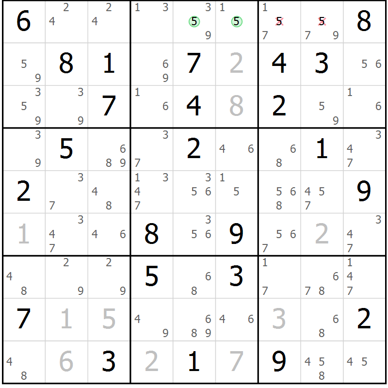 Position des candidats pour la solution de la Gr 70 page 73 du magazine de sudoku Suprême n° 034