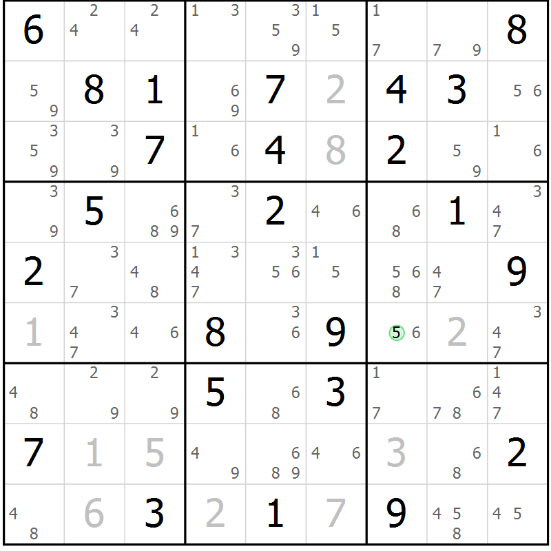 Position des candidats pour la solution de la Gr 70 page 73 du magazine de sudoku Suprême n° 034
