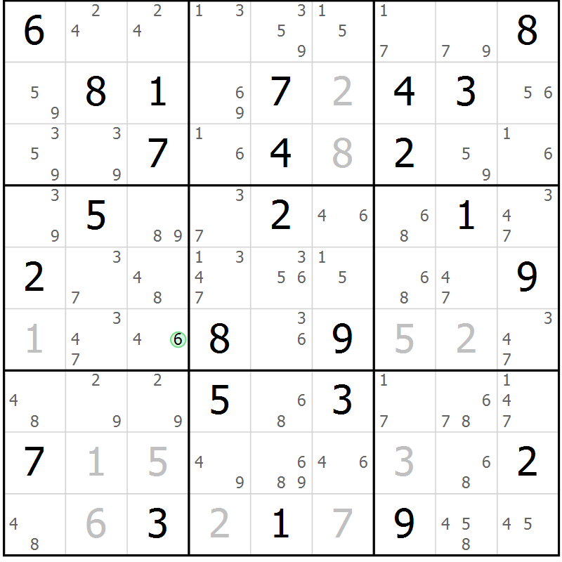 Position des candidats pour la solution de la Gr 70 page 73 du magazine de sudoku Suprême n° 034