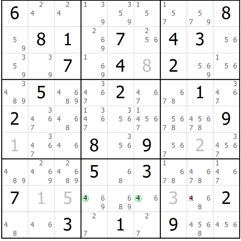 Position des candidats pour la solution de la Gr 70 page 73 du magazine de sudoku Suprême n° 034