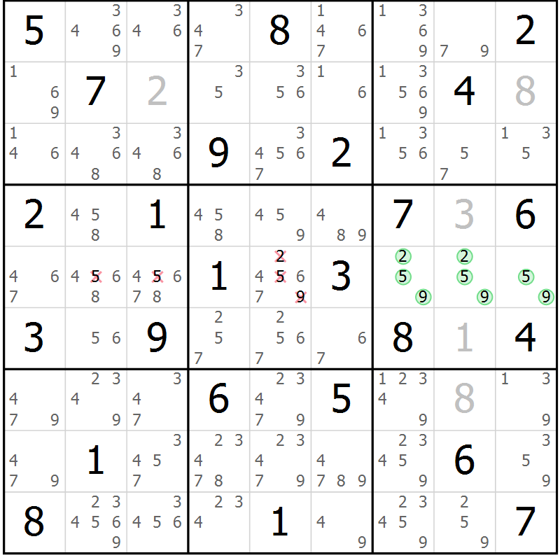 Position des candidats pour la solution de la Gr 71 page 74 du magazine de sudoku Suprême n° 034