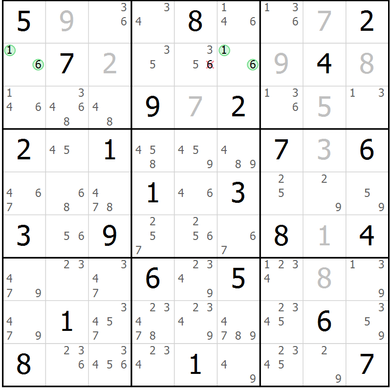 Position des candidats pour la solution de la Gr 71 page 74 du magazine de sudoku Suprême n° 034