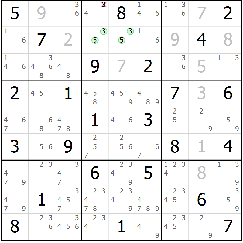 Position des candidats pour la solution de la Gr 71 page 74 du magazine de sudoku Suprême n° 034