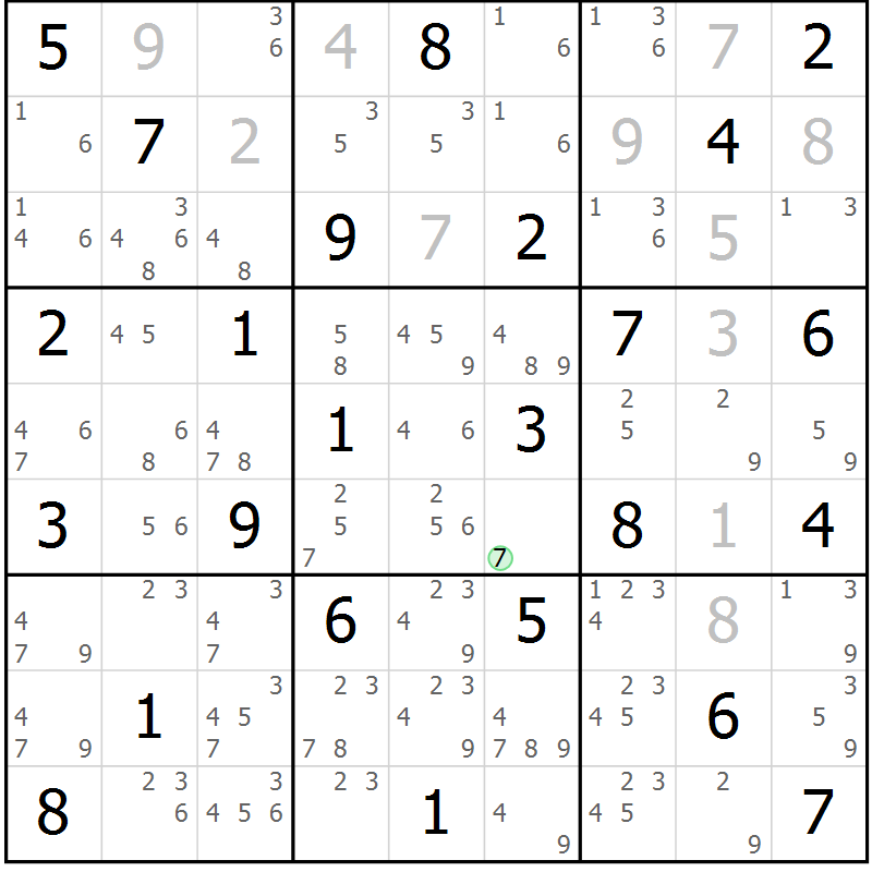 Position des candidats pour la solution de la Gr 71 page 74 du magazine de sudoku Suprême n° 034