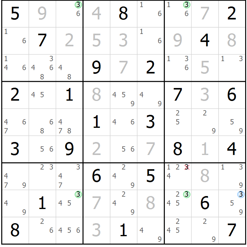 Position des candidats pour la solution de la Gr 71 page 74 du magazine de sudoku Suprême n° 034