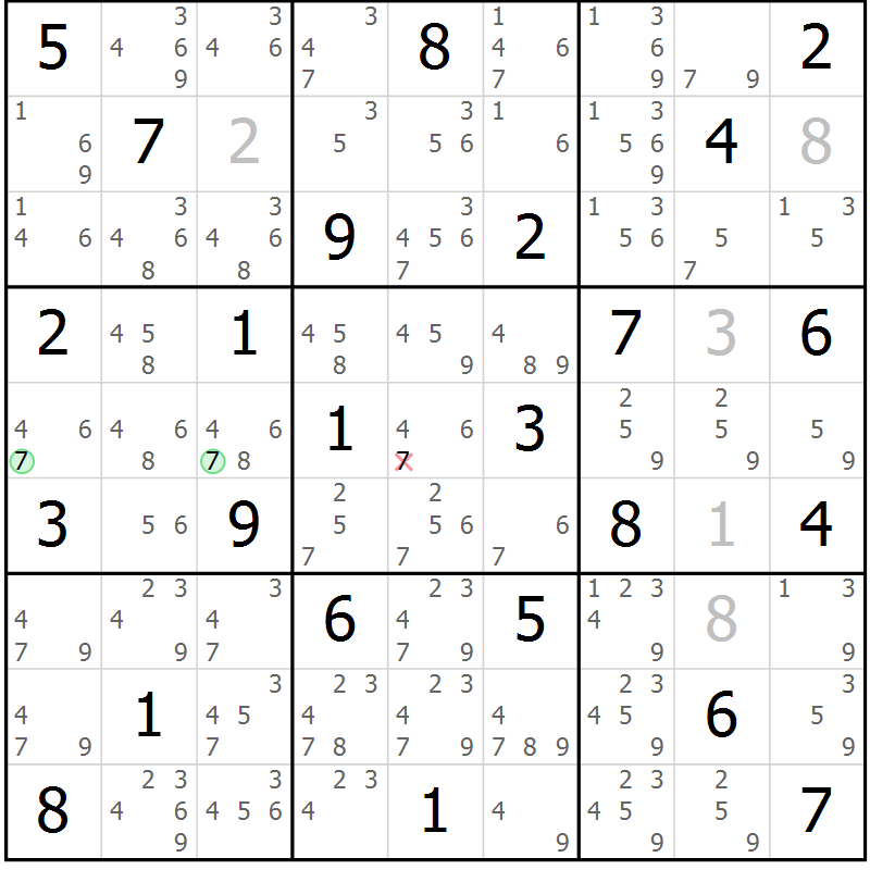 Position des candidats pour la solution de la Gr 71 page 74 du magazine de sudoku Suprême n° 034