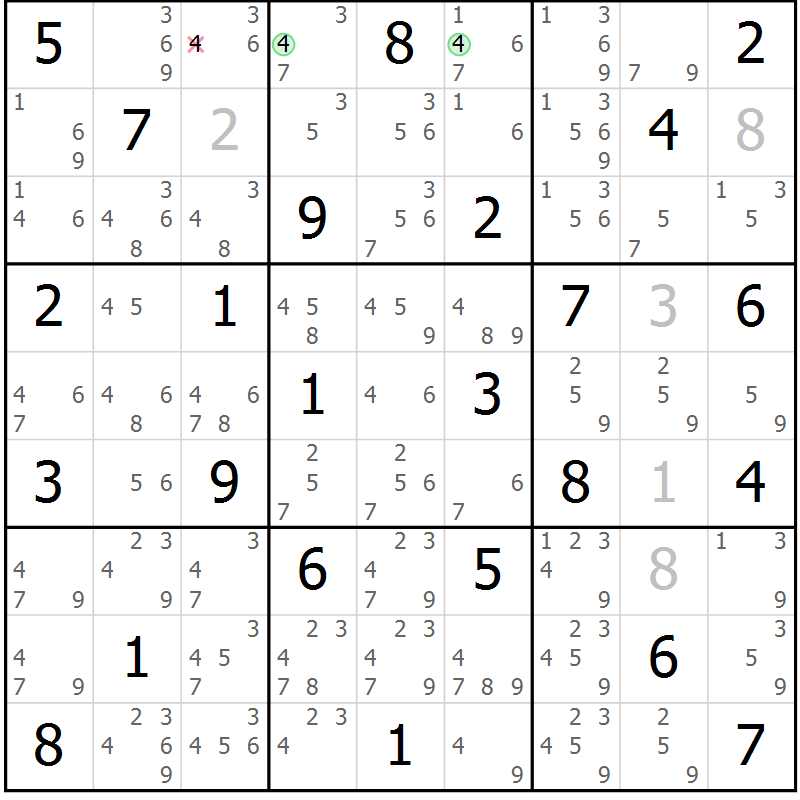 Position des candidats pour la solution de la Gr 71 page 74 du magazine de sudoku Suprême n° 034