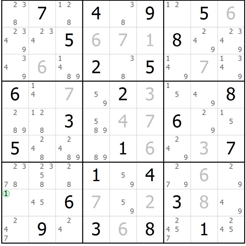 Position des candidats pour la solution de la Gr 72 page 75 du magazine de sudoku Suprême n° 034