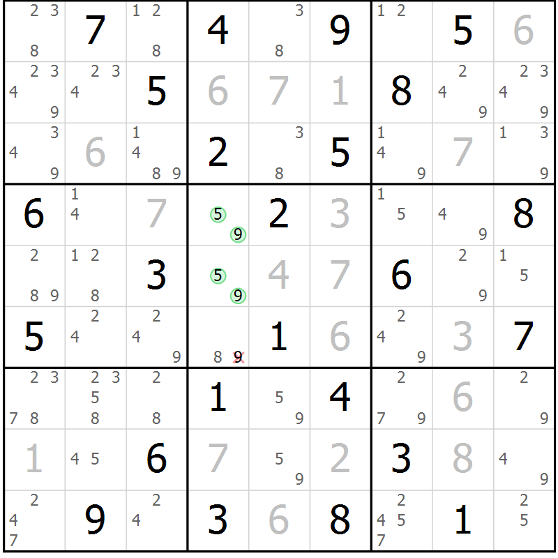 Position des candidats pour la solution de la Gr 72 page 75 du magazine de sudoku Suprême n° 034