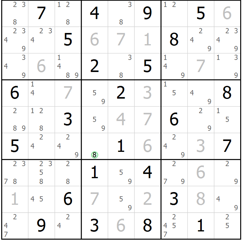 Position des candidats pour la solution de la Gr 72 page 75 du magazine de sudoku Suprême n° 034