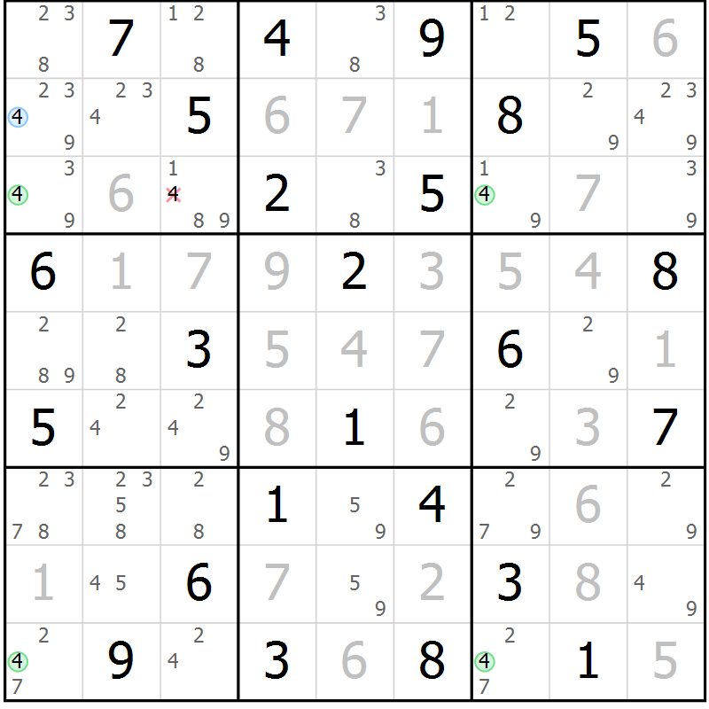 Position des candidats pour la solution de la Gr 72 page 75 du magazine de sudoku Suprême n° 034
