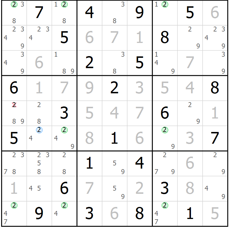 Position des candidats pour la solution de la Gr 72 page 75 du magazine de sudoku Suprême n° 034