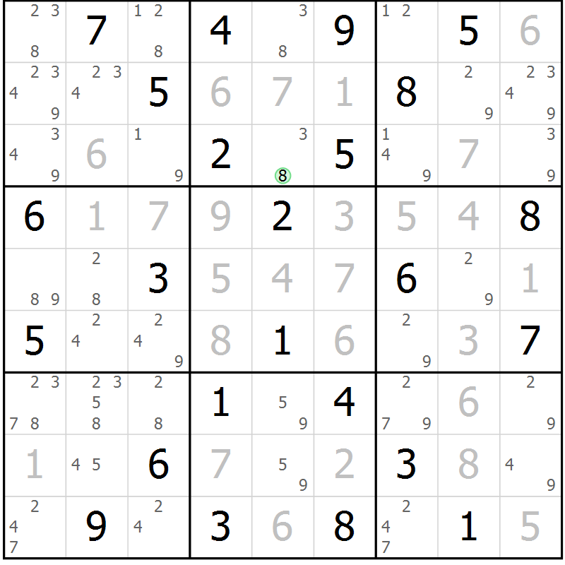 Position des candidats pour la solution de la Gr 72 page 75 du magazine de sudoku Suprême n° 034