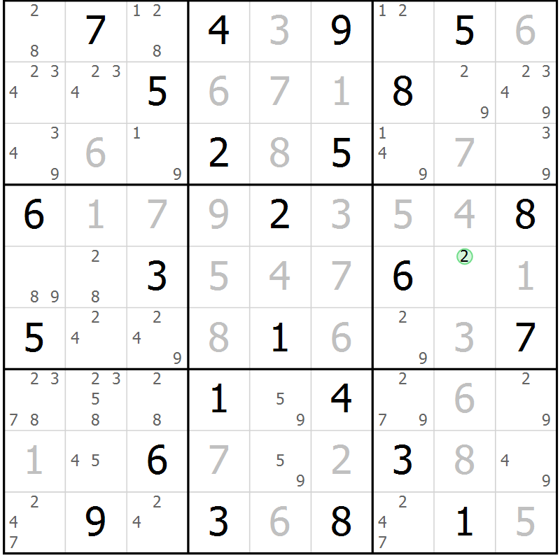 Position des candidats pour la solution de la Gr 72 page 75 du magazine de sudoku Suprême n° 034