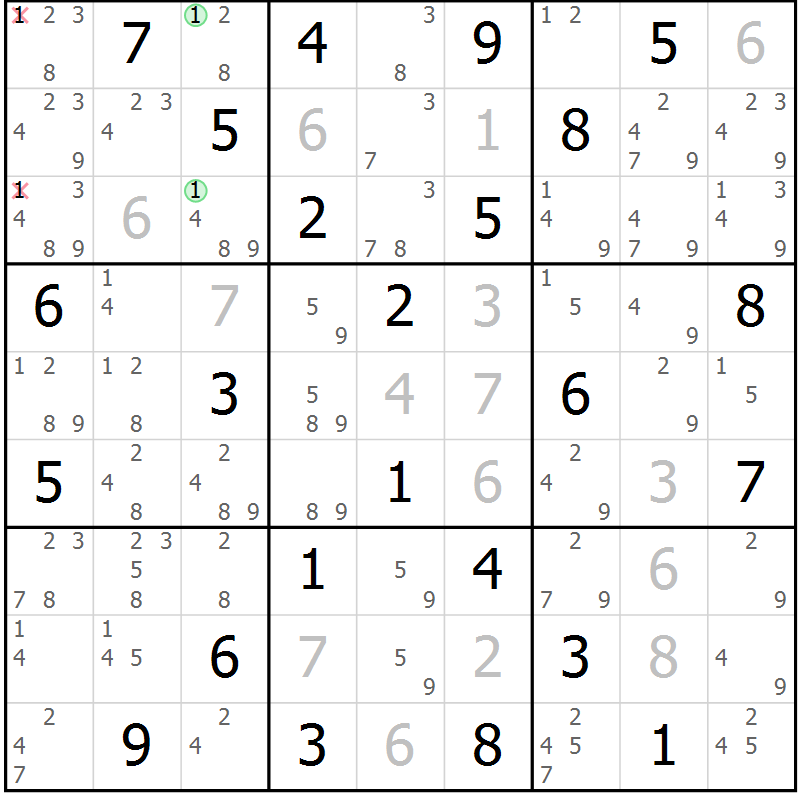 Position des candidats pour la solution de la Gr 72 page 75 du magazine de sudoku Suprême n° 034