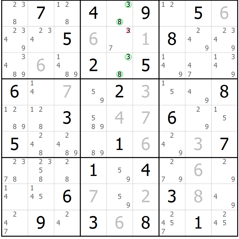 Position des candidats pour la solution de la Gr 72 page 75 du magazine de sudoku Suprême n° 034
