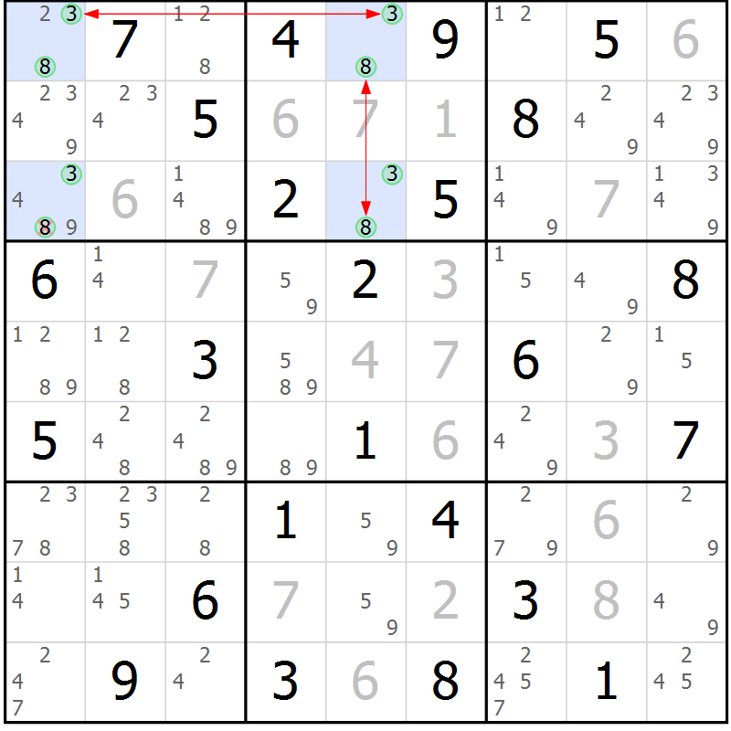 Position des candidats pour la solution de la Gr 72 page 75 du magazine de sudoku Suprême n° 034
