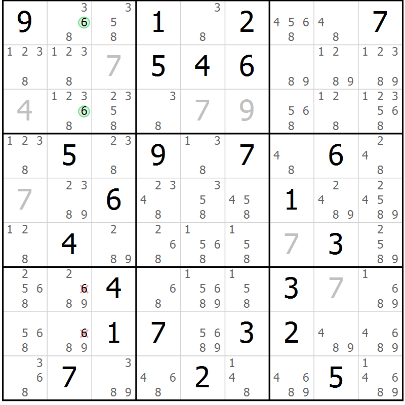 Position des candidats pour la solution de la Gr 73 page 76 du magazine de sudoku Suprême n° 034