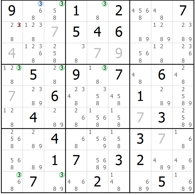 Position des candidats pour la solution de la Gr 73 page 76 du magazine de sudoku Suprême n° 034