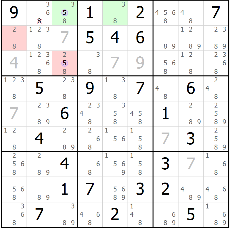 Position des candidats pour la solution de la Gr 73 page 76 du magazine de sudoku Suprême n° 034