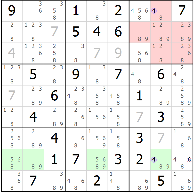 Position des candidats pour la solution de la Gr 73 page 76 du magazine de sudoku Suprême n° 034