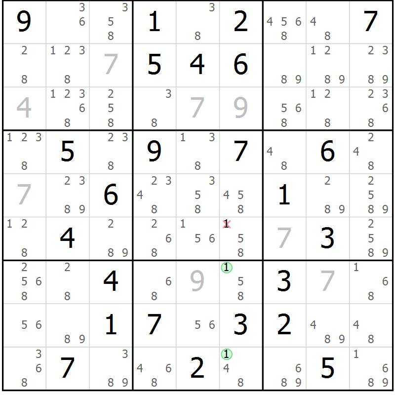 Position des candidats pour la solution de la Gr 73 page 76 du magazine de sudoku Suprême n° 034