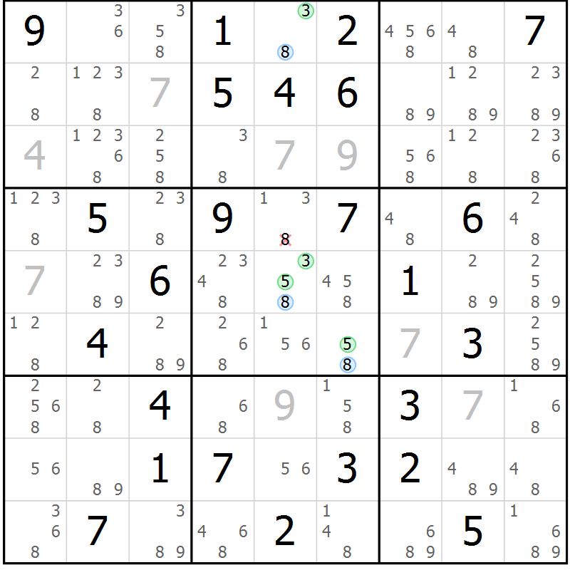 Position des candidats pour la solution de la Gr 73 page 76 du magazine de sudoku Suprême n° 034