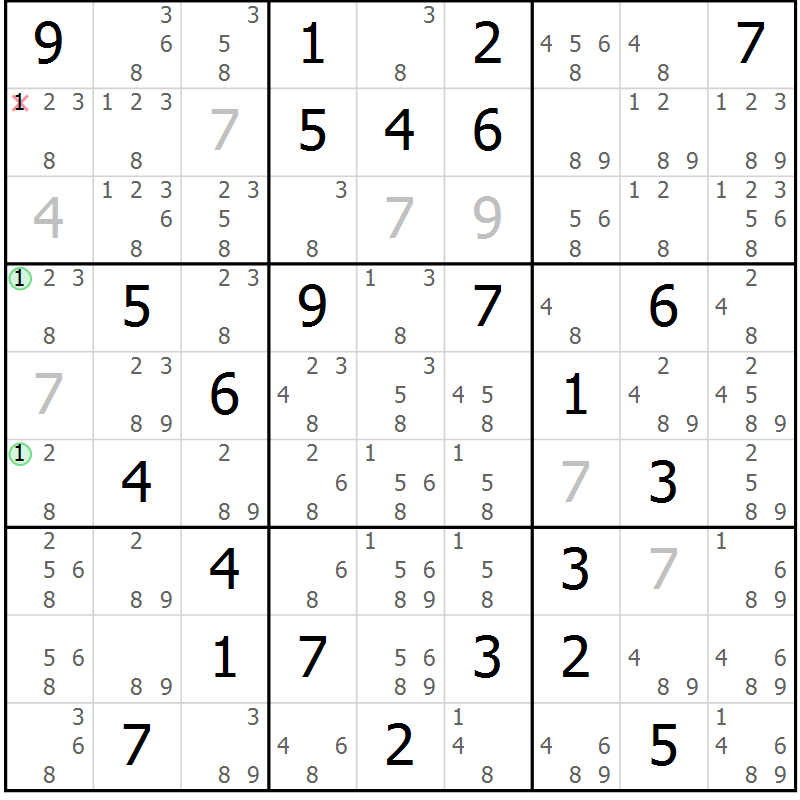 Position des candidats pour la solution de la Gr 73 page 76 du magazine de sudoku Suprême n° 034