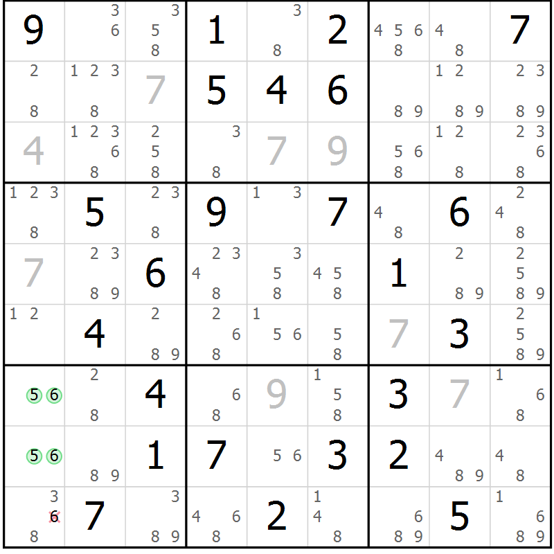 Position des candidats pour la solution de la Gr 73 page 76 du magazine de sudoku Suprême n° 034
